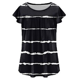 Women’s Black & White Striped Short Sleeve Blouse Top